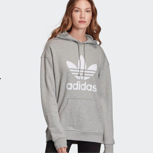 adidas Trefoil Logo Heather Gray Pullover Hoodie - Picture 1 of 14